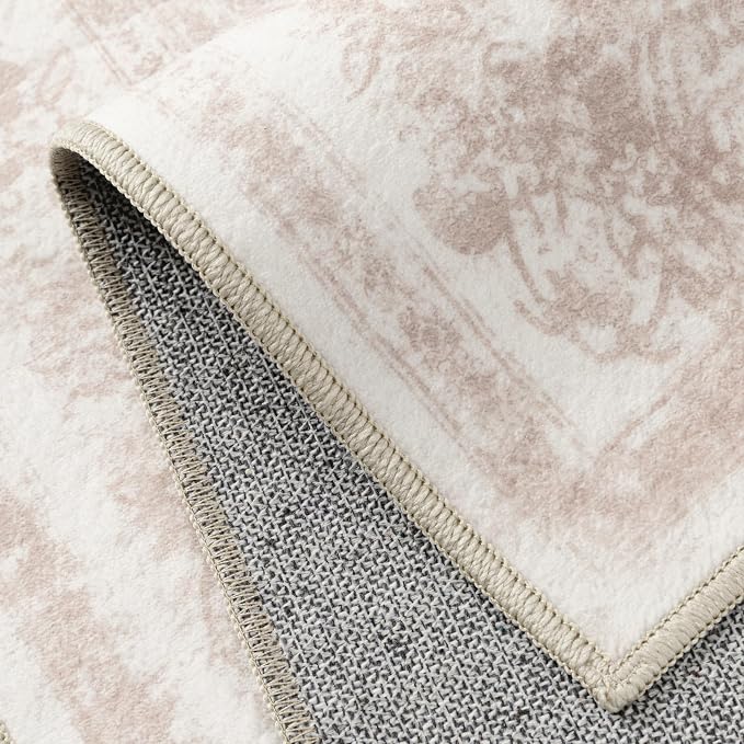 PureCozy Washable Rug 6x9 Area Rug for Living Room Pink Vintage Boho Medallion Large Distressed Retro Carpet Non Slip Indoor Low Pile Small Soft Bedroom Dining Room Home Office