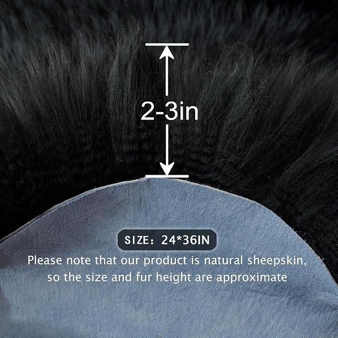 Premium Genuine Sheepskin Area Ruge - Real Wool Fur Shaggy Carpet | Fluffy Soft Natural Lambskin Rug Seat Chair Covers for Couch Sofa Bedroom Living Room(Black,2×3 Feet Sheepskin)
