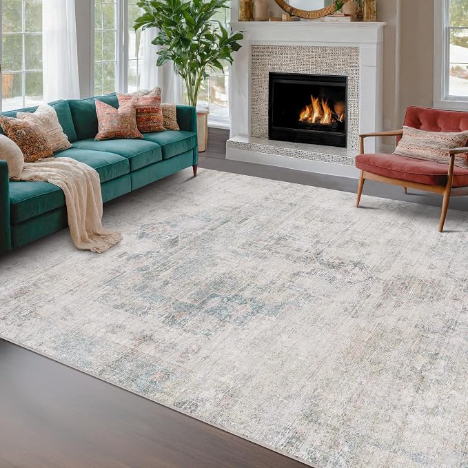 Hazo Haus Light Blue Area Rugs for Living Room - 7x10 Washable Modern Abstract Rug for Bedroom, Dining Room Under Table, Home Office, Soft Washable & Stain Resistance (Dusty Blue)