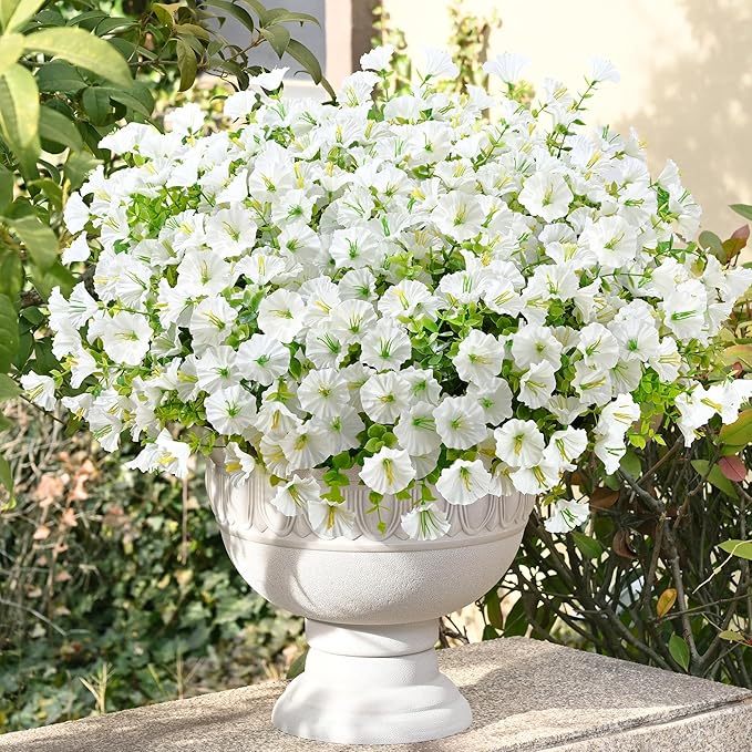 Waipfaru 24 Bundles Artificial Flowers for Outdoors Faux Plants Outdoor, UV Resistant Artificial Plants, Silk Petunias Fake Flowers for Outside Home Decor Planter Porch Decoration, White