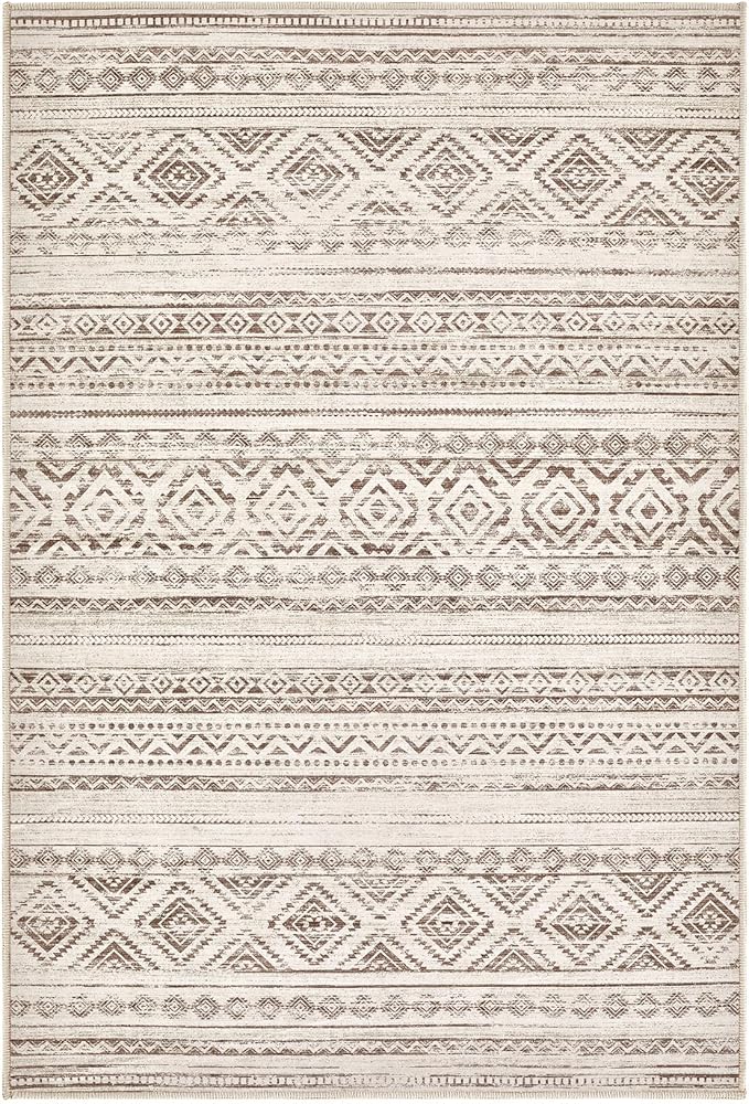 cotiled Washable 2x3 Entryway Rug: Washable Boho Rugs with Non Slip Backing Small Soft Indoor Stain Resistant Carpet for Kitchen Front Lightweight Home Decor Dark Brown