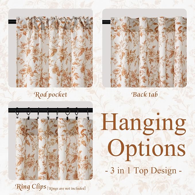 StangH Boho Chocolate Brown Floral Curtains for Nursery, Earthy Tone Peony Print Linen Look Window Drapes, Rustic Mid-Century Modern Light Filtering Privacy Panels, W52 x L84, 2 Panels