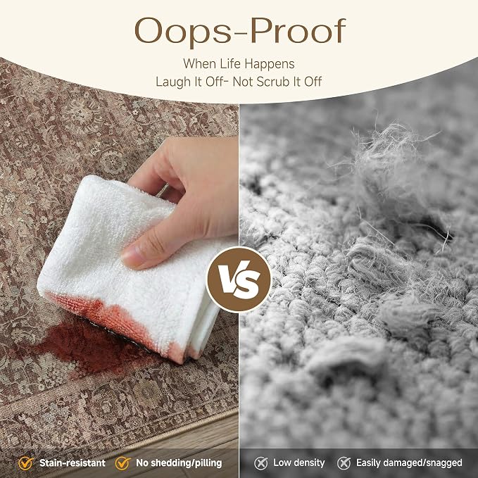HUGEAR Hallway Runner Rugs 2x12 Rust Red Washable Rug Neutral Vintage Rug Carpet Distressed Soft Durable Non Slip No Shedding for Indoor Bedroom Kitchen Dining Nursery Laundry