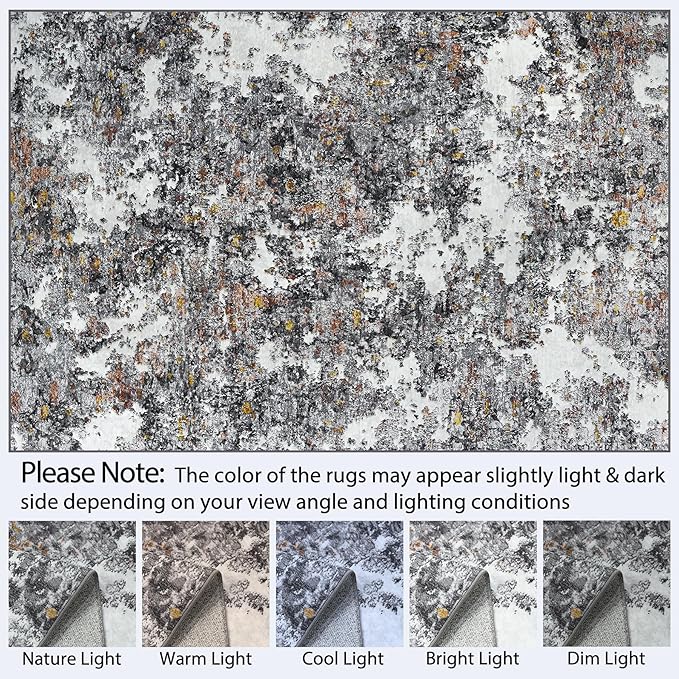 8x10 Area Rug for Living Room Bedroom: Large Washable Rug with Anti-Slip Backing Non-Shedding Stain-Resistant Soft Abstract Carpet for Dining Room Nursery Home Office (Gray/Multi)