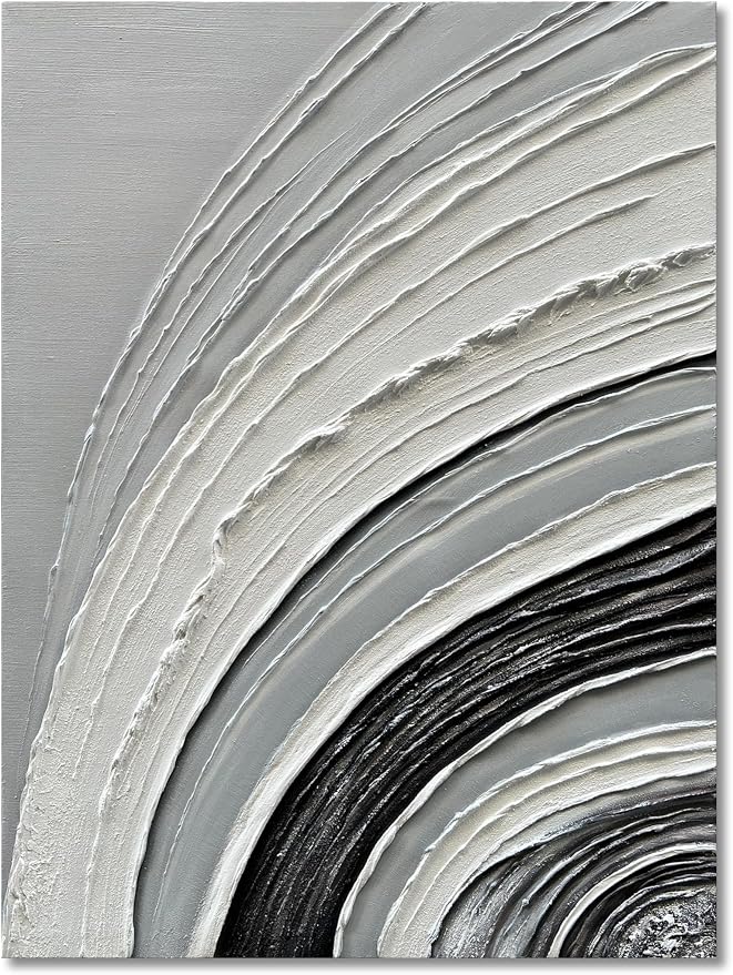 40x28 inch Hand-Painted White and Black Abstract Art Modern Minimalist Oil Painting Decorative Art for Home Office Walls