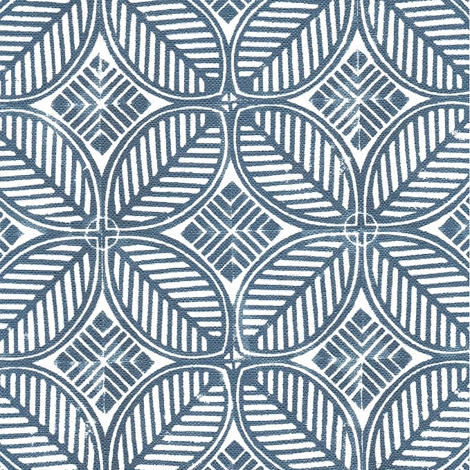 HomePop 19" Round Storage Ottoman - Blue Indigo Print