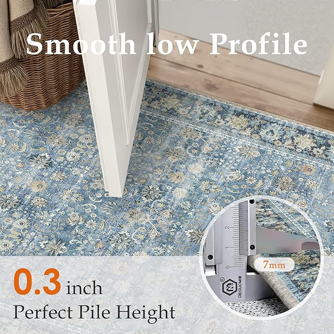 HUGEAR 5x7 Machine Washable Rugs Light Blue Hallway Area Rug Indoor Accent Rug Floral Low Pile Carpet Soft Throw Aesthetic Rug Bedroom Living Room Office Dining Room Kitchen Laundry Room Non Slip
