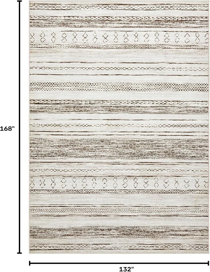 Tortania Area Rug Living Room Rugs - 11x14 Washable Large Soft Neutral Boho Moroccan Bohemian Farmhouse Rug Indoor Floor Carpet for Bedroom Under Dining Table Home Office Decor - Cream Brown