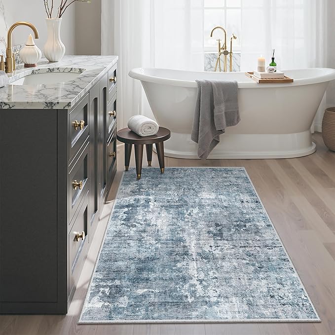 Soalmost 3x4 Rug, Small Area Rug for Kitchen, Entryway, Machine Washable Non-Slip Throw Rug, Vintage Carpet for Nursery Coffee Table Blue/Grey