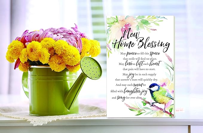 DEXSA New Home Blessing Wood Plaque with Inspiring Quotes 6"x9" - Elegant Frame Wall & Tabletop Decoration | Easel & Hanging Hook | Christian Family Religious Home Decor Saying | Made in the USA