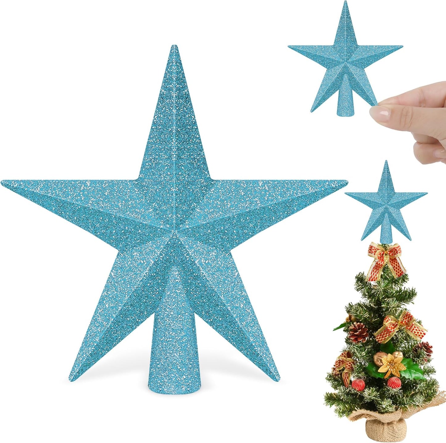 1PCS Tree Star Topper, Blue 4" Christmas Tree Topper Decorations, Glitter Shatterproof Mini Bethlehem Star Tree Topper Decor, Waterproof Star Tree Topper for Christmas Holiday Indoor/Outdoor Ornament