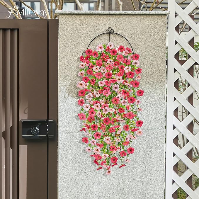Artificial Hanging Flowers for Outdoors Spring Summer Decoration, 4PCS UV Resistant Silk Fake Hanging Plants for Patio Porch Front Yard Window Garden Indoor Decor(Hot Pink&Light Pink,4PCS)