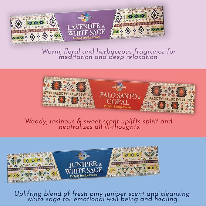 Cleansing Incense Sticks Variety Pack - 6 Masala Incenses - White Sage, Lavender, Myrrh, Copal Mexico & Palo Santo Incense Sticks | Inciensos para Sacar Malas Energias