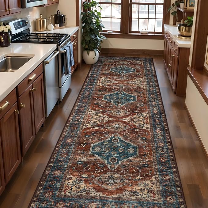 Tangsoo 3x8 Washable Runner Rug for Hallways, Non Slip Vintage Runner Rug, Soft Low Pile Long Rug Runner, Print Distressed Carpet Runners for Kitchen Bedroom Entryway Bathroom Living Room