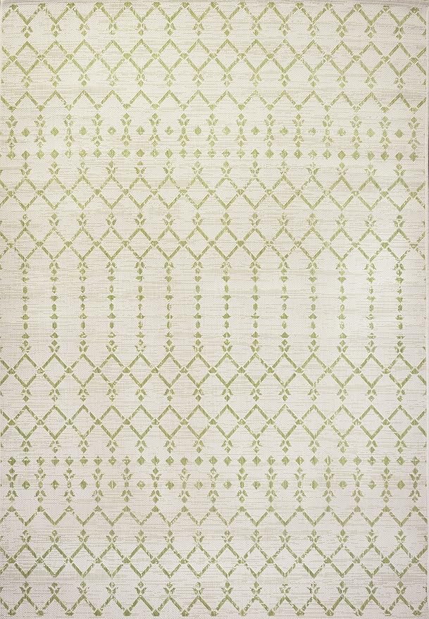 JONATHAN Y Moroccan Geometric Indoor Outdoor Area Rug 8X10 Cream/Green, Ourika Textured Weave for Backyard, Patio, Porch, Easy-Cleaning, High Traffic, Pet-Friendly, Non-Shedding (SMB108M-8)