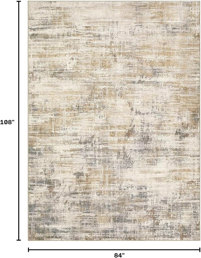 UERMEI 7x9 Washable Area Rug for Living Room: Modern Neutral Abstract Large Soft Low Pile Carpet Non-Slip Pet Kids Friendly Indoor Decor for Bedroom Dining Room Home Office Nursery Golden Brown