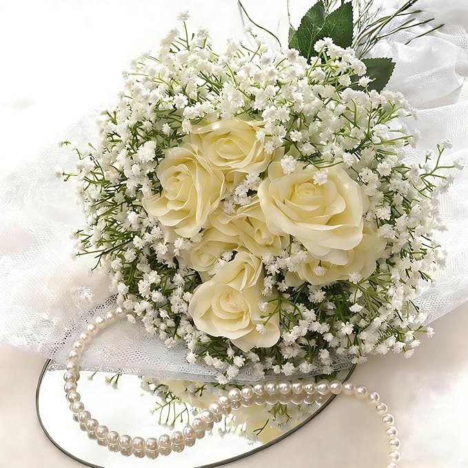 Yastouay Babys Breath Artificial Flowers, 90 Pcs White Baby Breath Flowers Artificial Bulk, Real Touch Fake Babys Breath Gypsophila for Wedding Party Bouquet Floral Arrangement Home Decor