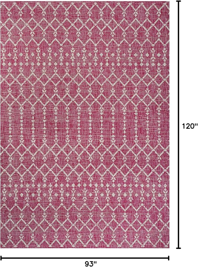 JONATHAN Y Moroccan Geometric Indoor Outdoor Area Rug 8X10 Fuchsia/Light Gray, Ourika Textured Weave for Backyard, Patio, Porch, Easy-Cleaning, High Traffic, Pet-Friendly, Non-Shedding (SMB108Q-8)