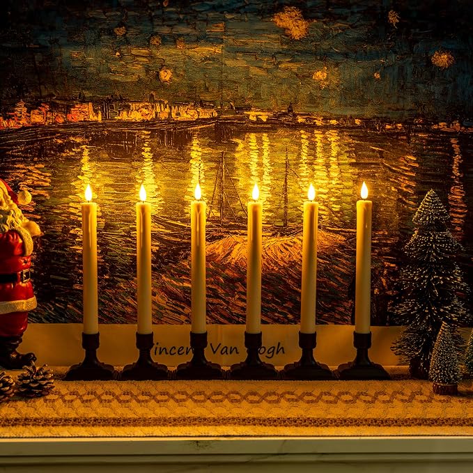 Homemory 6 Pcs Window Candles with Remote Timer Dimmer, Christmas Candles for Window Battery Operated, Ivory Flameless Taper Candle with Holders and Suctions, LED Candlesticks for Xmas Holiday Decor