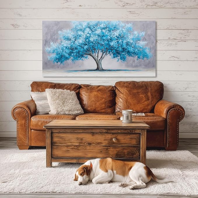 Ggaafet Blue Tree Wall Art for Bedroom Canvas Oil Painting Prints Beautiful Tree of Life Art Deco Modern Artwork Office Family Dining Room Decor