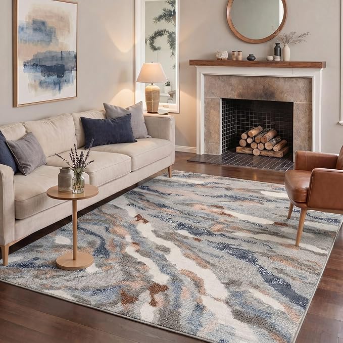 BEIMO Area Rugs 10x14 for Living Room Bedroom, Modern Abstract Machine Washable Rug, Large Soft Low Pile Floor Carpet with Non Slip Backing for Dining Room, Warm Greige