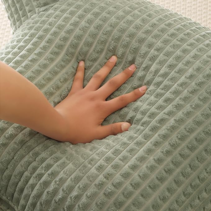 Reading Pillow with Arms for Bed Sitting,Green Flannel | Large Supportive Backrest with Arms Helps Ease Neck,Shoulder & Arm Strain While Gaming Reading or Watching TV