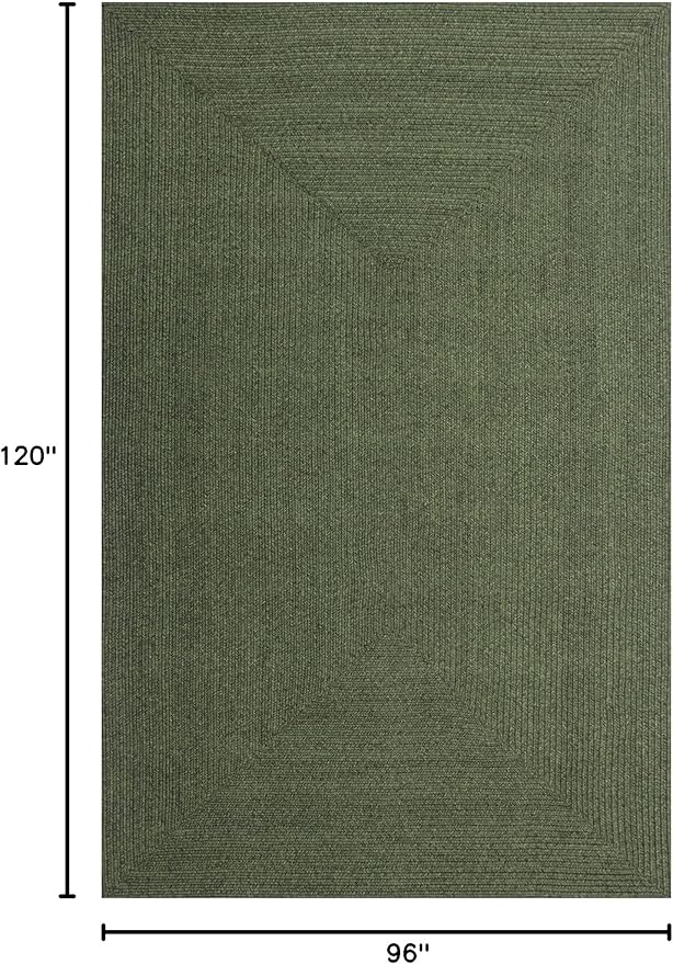 Superior Indoor/ Outdoor Large Area Rug, Reversible Braided Home Floor Decor for Living Room, Kitchen, Entryway, Patio, Front Porch, Deck, Modern, Boho, Farmhouse Style, 8' x 10', Green