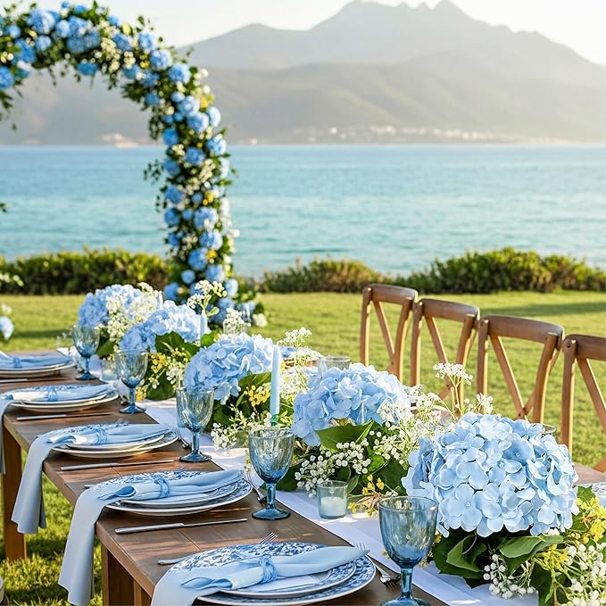 Auihiay 64pcs Silk Hydrangea Artificial Flowers, Artificial Hydrangea Flowers with Stems, Full Hydrangea Flowers for Wedding Centerpieces, Home, Garden, Party Decoration (Blue)