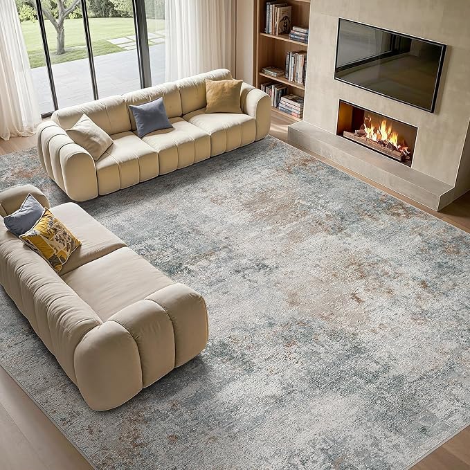 Tortania Area Rug Living Room Rugs - 9x12 Washable Large Soft Neutral Boho Moroccan Bohemian Farmhouse Rug Indoor Floor Carpet for Bedroom Under Dining Table Home Office Decor - Grey Brown
