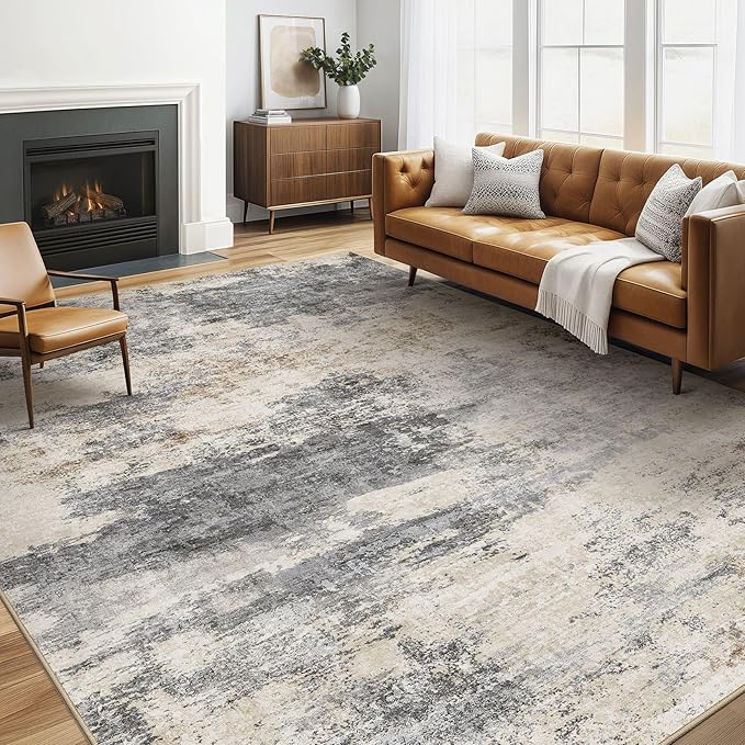 6x8 Area Rugs Living Room: Washable Large Abstract Modern Soft Rug Stain Resistant Indoor Floor Non Slip Accent Carpet for Bedroom Nursery Playroom Dining Room Office Dorm Home House- Grey Brown