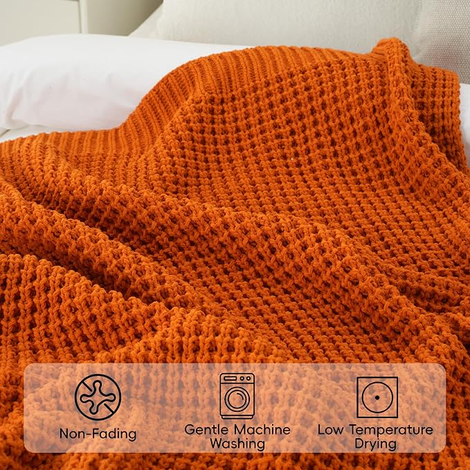 Bunnikins & Clover Orange Throw Blanket for Couch, Soft Warm Decorative Fall Blanket for Sofa Bed, Ideal Fall Home Decor, 50"x60"