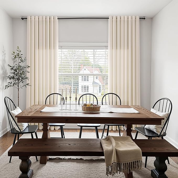 Cream Beige Linen Curtains 108 Inches Length for Living Room 2 Panels Set Grommet Natural Light Filtering Extra Long Curtain Privacy Farmhouse Large Sheer Window Drapes for Bedroom 9FT 52x108
