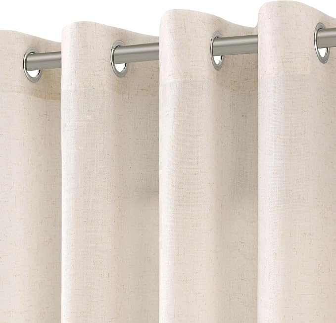Extra Long Beige Linen Curtains 126 Inch Length for Living Room 2 Panels Set Grommet Modern Farmhouse Coastal Decor Drapes Cotton Textured Sheer Protect Privacy Curtain for High Window 52x126