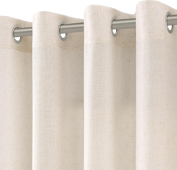 Nanspring Beige Linen Curtains 132 Inch Length for Living Room Bedroom Extra Long Grommet Modern Farmhouse Coastal Decor Cotton Textured Beige Sheer Linen Curtain for High Window 52x132,2 Panels Set