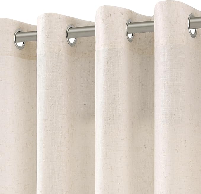 Beige Linen Curtains 72 Inches Long for Living Room 2 Panels Set Grommet Beige Linen Sunlight Filtering Semi Sheer Curtain Soft Natural Boho Farmhouse Drapery for Dining Room Bedroom Window 52x72
