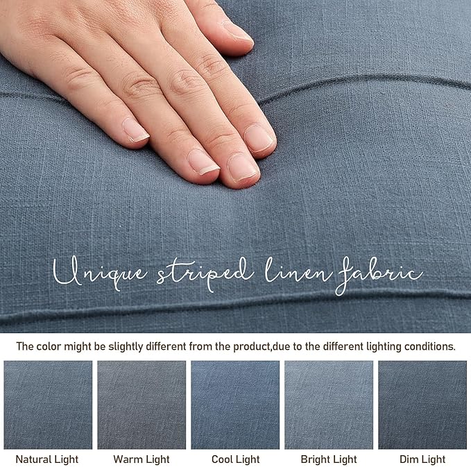 ZWJD Decorative Linen Throw Pillow Covers 20x20 Set of 2 Solid Handcrafted Striped Cushion Covers for Bed Soft Modern Farmhouse Neutral Pillowcase for Couch Bedroom Living Room Home Decor(Slate Blue)