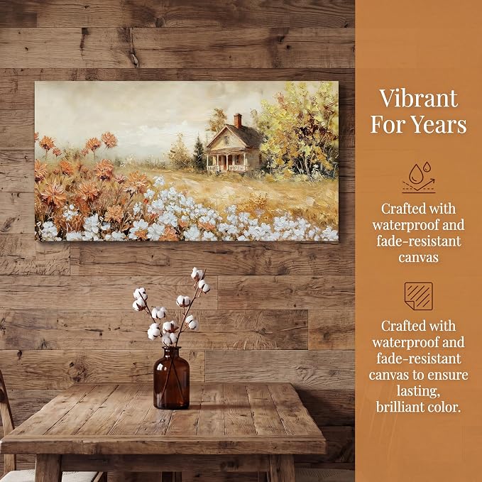 Acocifi Textuted Wildflowers Canvas Wall Art 40"x20" Vintage Landscape | warm yellow, farmhouse decoration, waterproof non-fading, ready to hang, artwork for living room bedroom home
