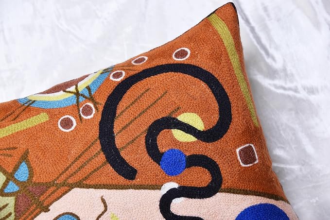 Lumbar Kandinsky Modern Pillow Cover Lyrical Mid-Century Chair Cushions Brown Abstract Pillowcase Contemporary Couch Pillowsham Sofa Hand Embroidered Wool Size 14x20
