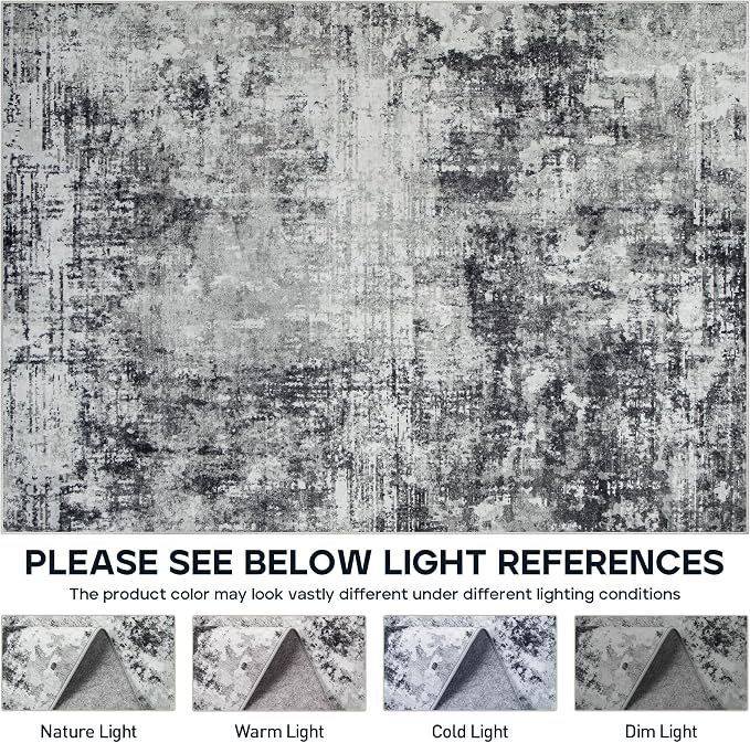 8x10 Area Rugs for Living Room Rug Washable: Modern Large Rug for Dining Room Bedroom Carpet Non Slip 8 by 10 Indoor Abstract Nursery Home Office Black Grey