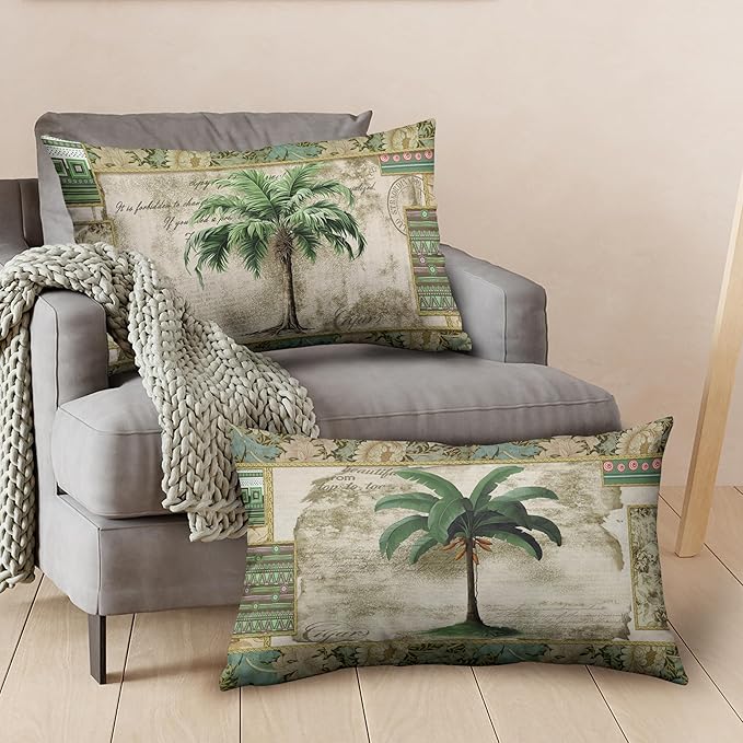 Palm Tree Pillow Covers 12x20 Tropical Banana Tree Rectangle Pillow Case Set of 2 Hawaii Coconut Tree Lumbar Throw Pillow Covers for Bedroom Living Room Sofa
