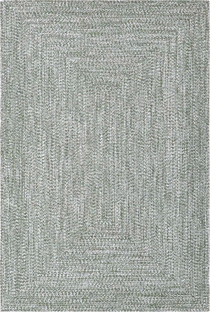 Superior Large Indoor/Outdoor Area Rug, Multi-Tone Reversible Braided Floor Decor for Patio, Front Porch, Entryway, Living Room, Office, Nursery, Artistic Home, 5' x 8', Green-White
