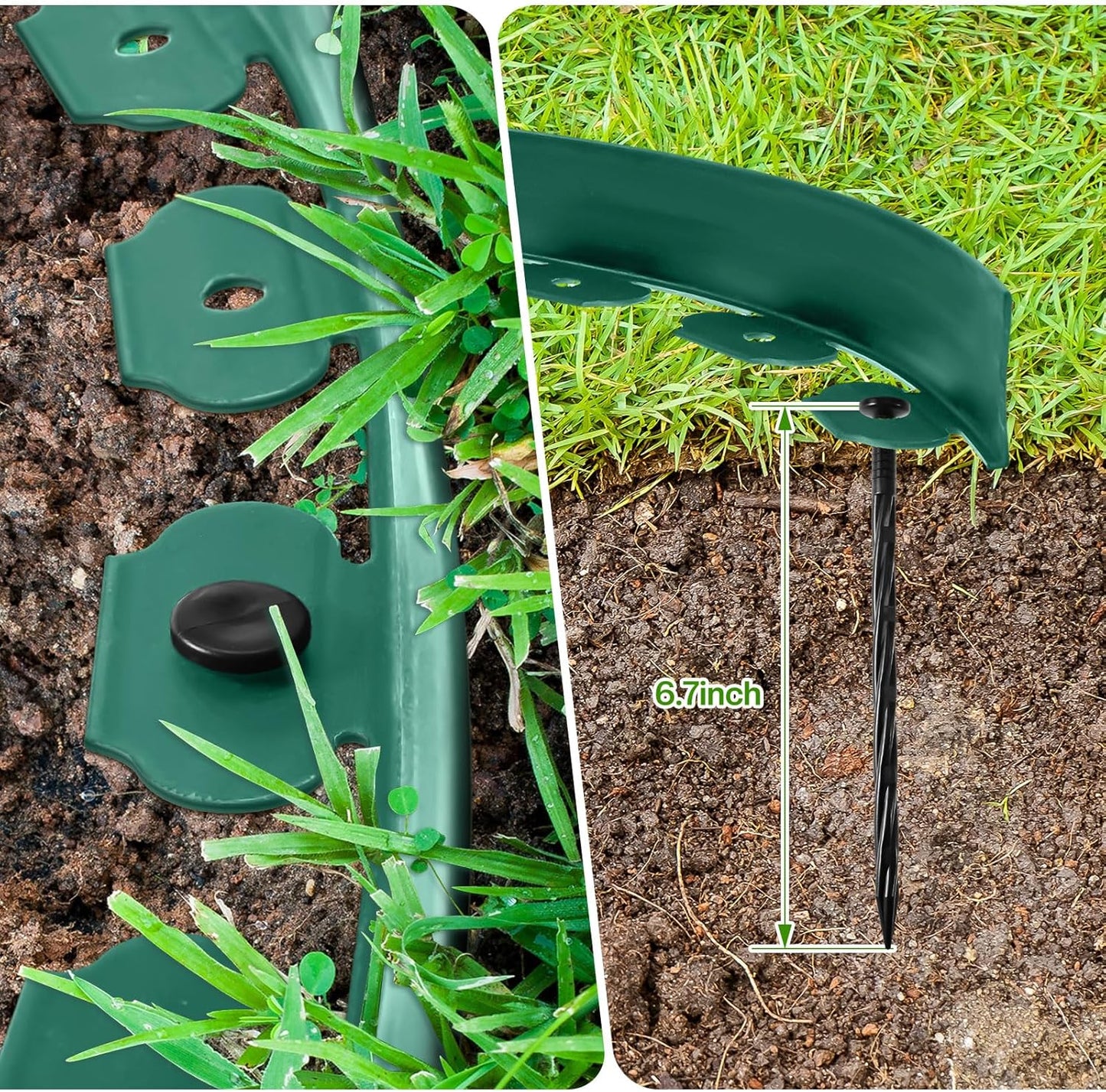 Sasylvia 1.5'' x 200' Landscape Edging Kit Edging Border Coil Include Anchoring Spikes 10 Connectors Plastic Garden Border for Lawn Garden Grass Yard Home(Green)