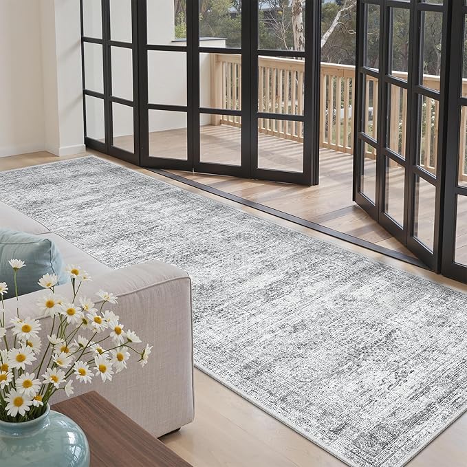 Soalmost Runner Rug 3x8 Washable Non-Slip Hallway Runner Rugs for Kitchen Bathroom Laundry Room Grey Vintage Floor Carpet Runners for Hallways Entryway