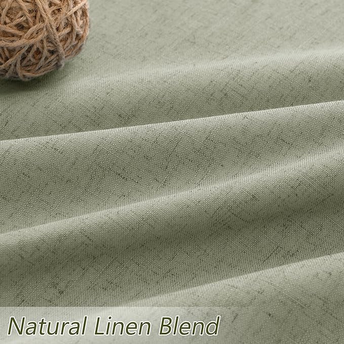 Sage Green 100% Blackout Linen Curtains 100 Inch Length 2 Panels Set for Living Room Bedroom Back Tab Thermal Insulated Black Out Drapes Room Darkening Farmhouse Style for Bedroom Window Curtains