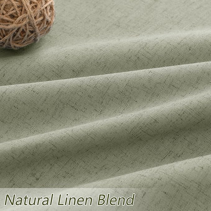 Sage Green 100% Blackout Linen Curtains 84 Inch Length 2 Panels Set for Living Room Bedroom Back Tab Thermal Insulated Black Out Drapes Room Darkening Farmhouse Style for Bedroom Window Curtains