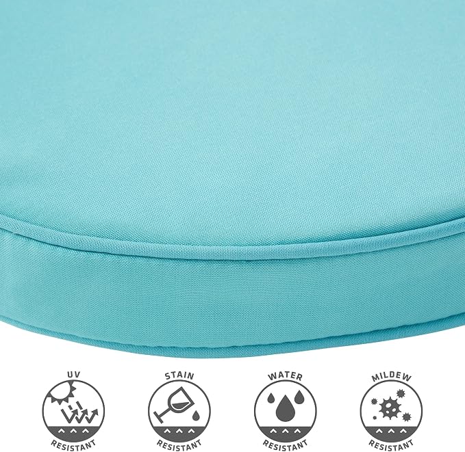 Set of 2 Outdoor 18 inch Round Patio Dining Chair Pads – Comfortable Fiber-Filled Seat Cushions with Ties, Reversible Polyester Fabric, Teal