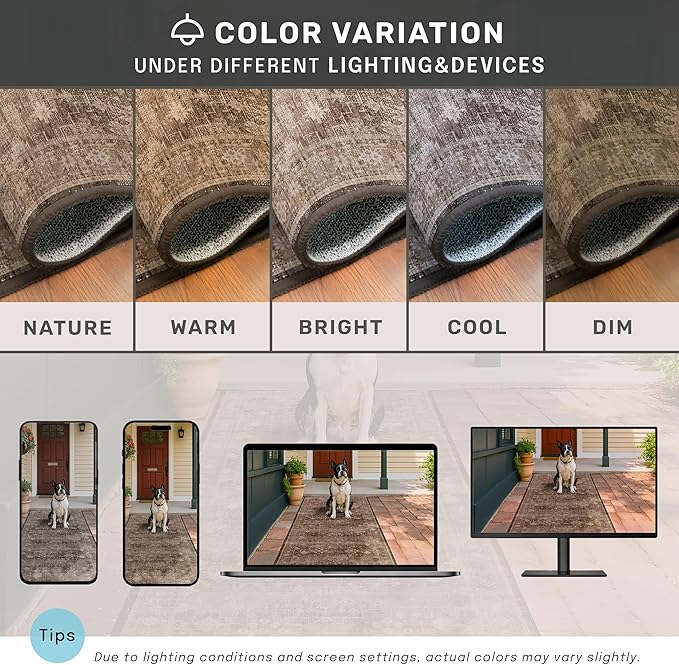Hazo Haus Gold Brown 8x12 Big Rugs for Living Room - Non Slip Washable Vintage Area Rug for Dining Room Under Table, Geometric Floral & Low Pile Boho Bedroom Decor