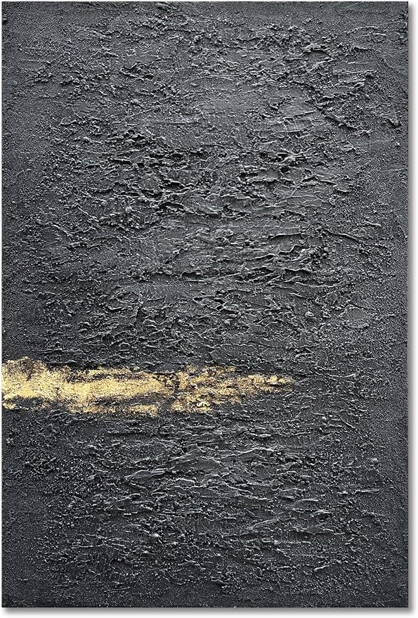 Hand Painted 36x24 inch Black and Gold Abstract Wall Decoration Oil Painting Thick Texture Minimalist Art