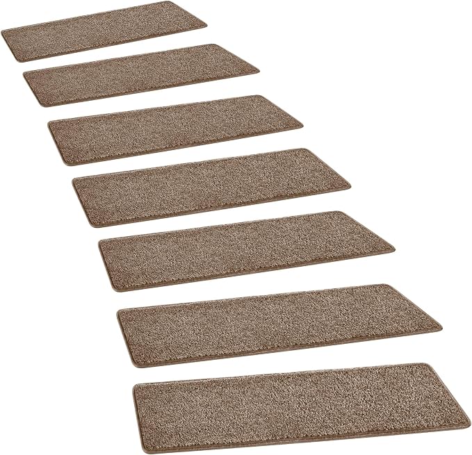 PURE ERA Carpet Stair Treads Tape Free Non Slip Indoor Stair Carpet Stair Protectors Pet-Friendly Non-Slip Skid Resistant Washable Reusable 8" x 30"(7 Pieces,Brown)