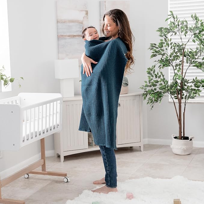 Comfy Cubs Waffle Weave Baby Blanket - 40” x 40” Cotton Blanket with Textured Design - Lightweight Swaddle for Bed, Crib, Stroller, or Couch - Soft and Cozy Cover for Toddlers, Boys & Girls - Neptune